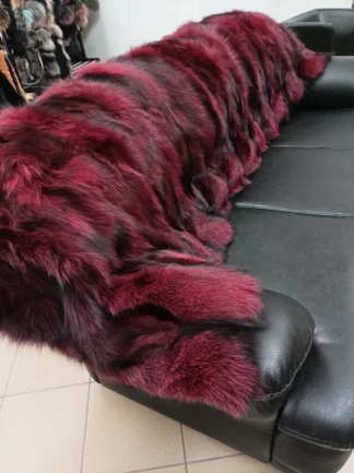 Fur blanket, real fox , fur blanket throw , bordo color, Home warmer