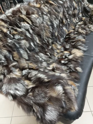 Real Fox Fur Blanket, Silver-Gold-Brown Throw, Home Warmer