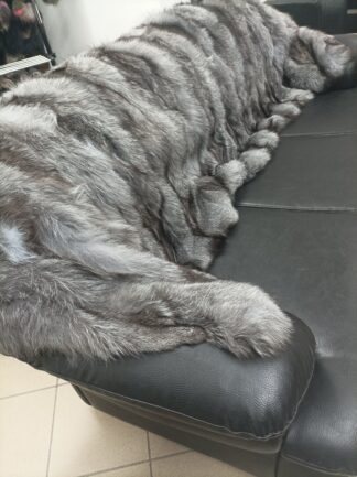 Fur blanket, real fox , fur blanket throw Silver color, Home warmer
