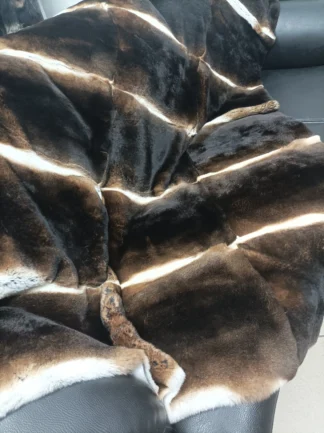 Real Orilak-Rex rabbit fur blanket throw, natural brown color, Home warmer