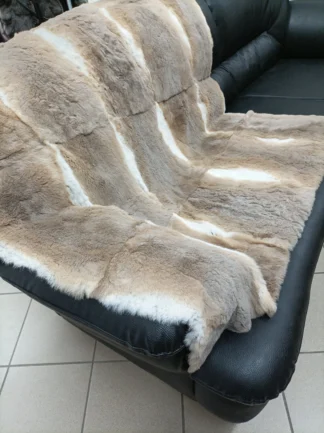 Real Orilak-Rex rabbit fur blanket throw, natural color, Home warmer