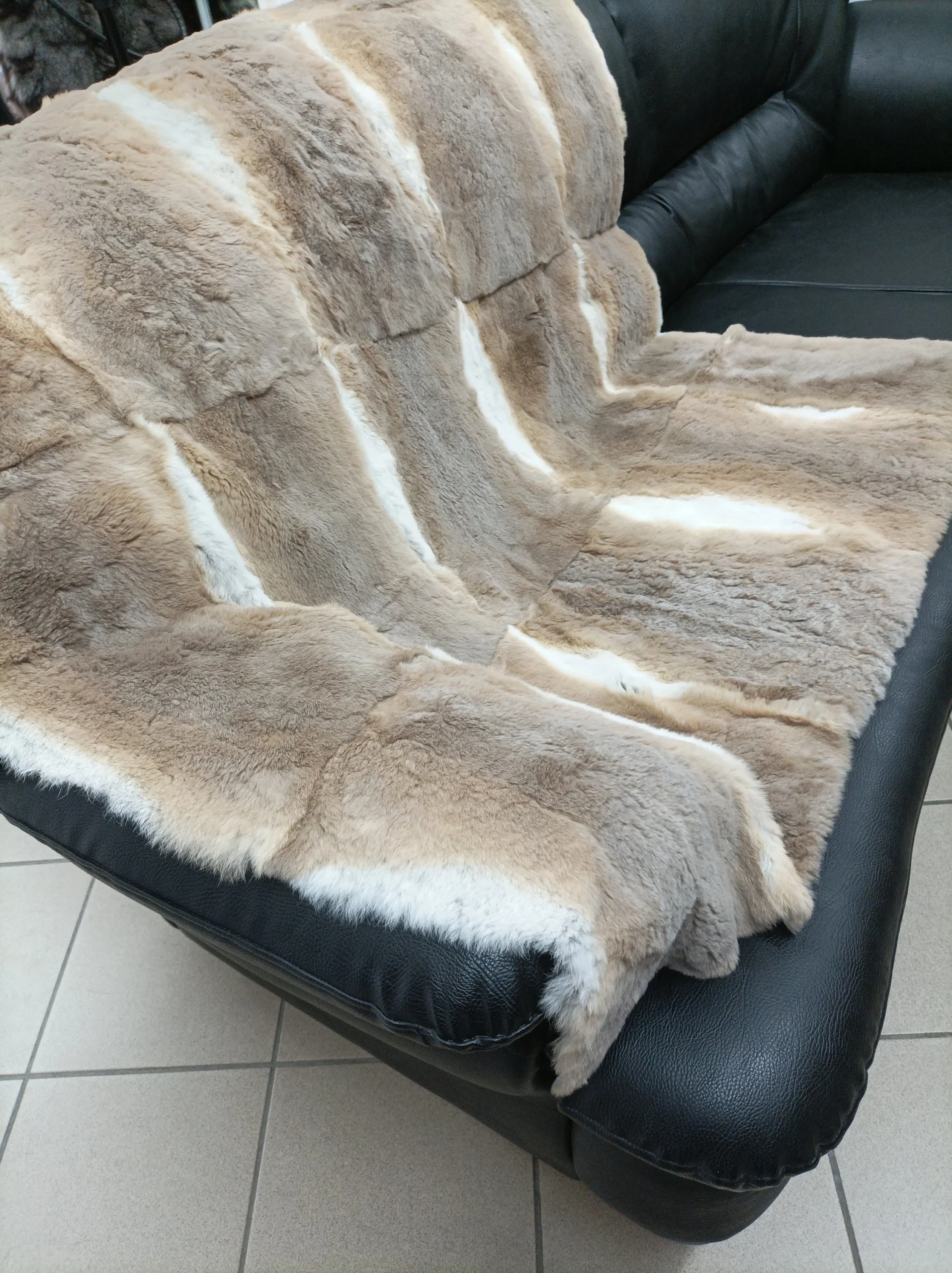 Real Orilak-Rex rabbit fur blanket throw, natural color, Home warmer