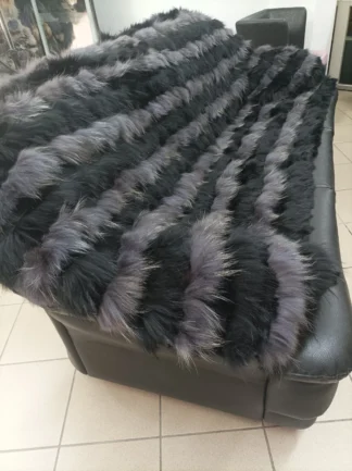 Real Finn raccoon and rex rabbit fur blanket, throw multicolor, Home warmer