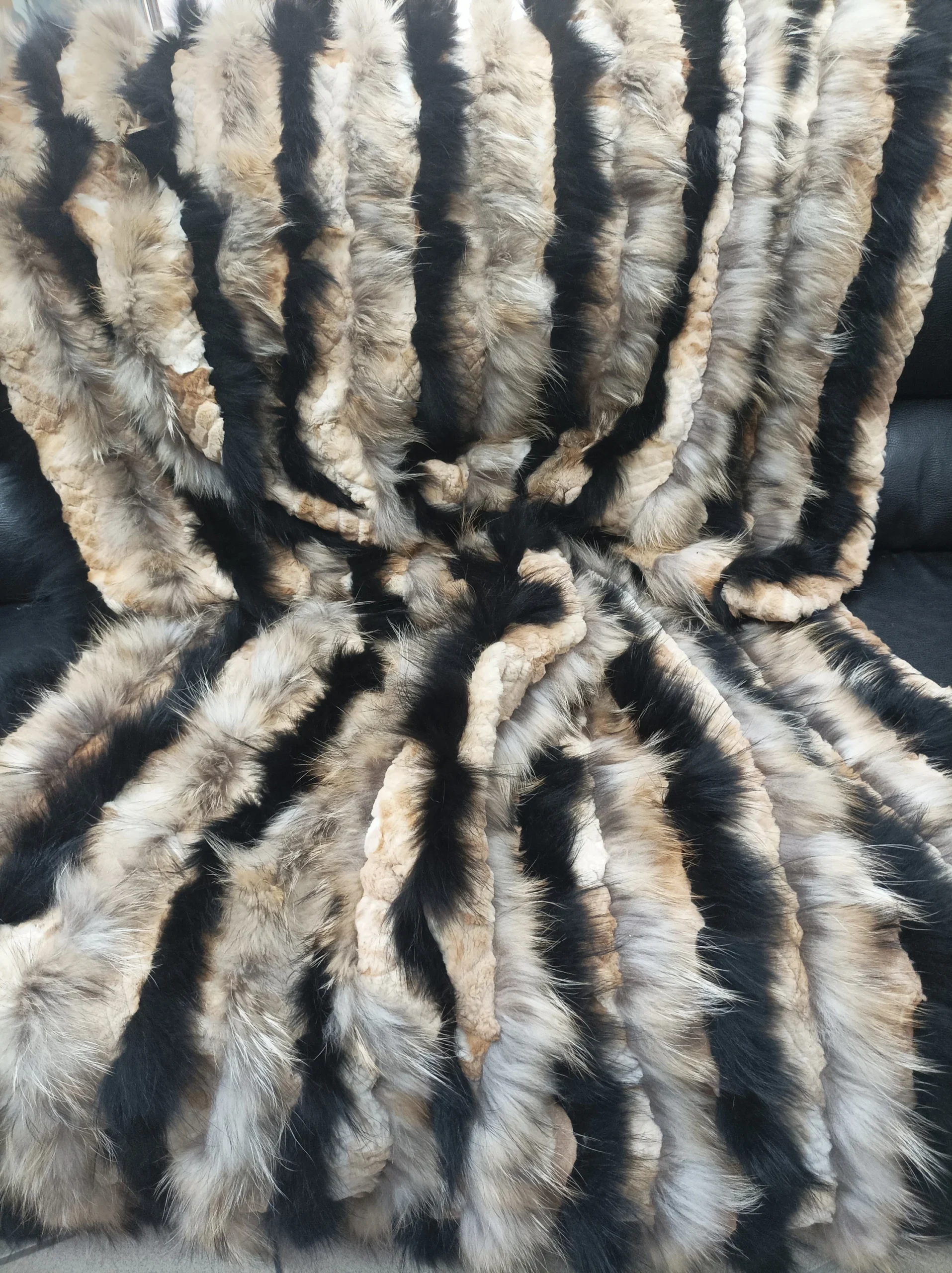 Real Finn raccoon and rex rabbit fur blanket, throw multicolor, Home warmer - Image 4