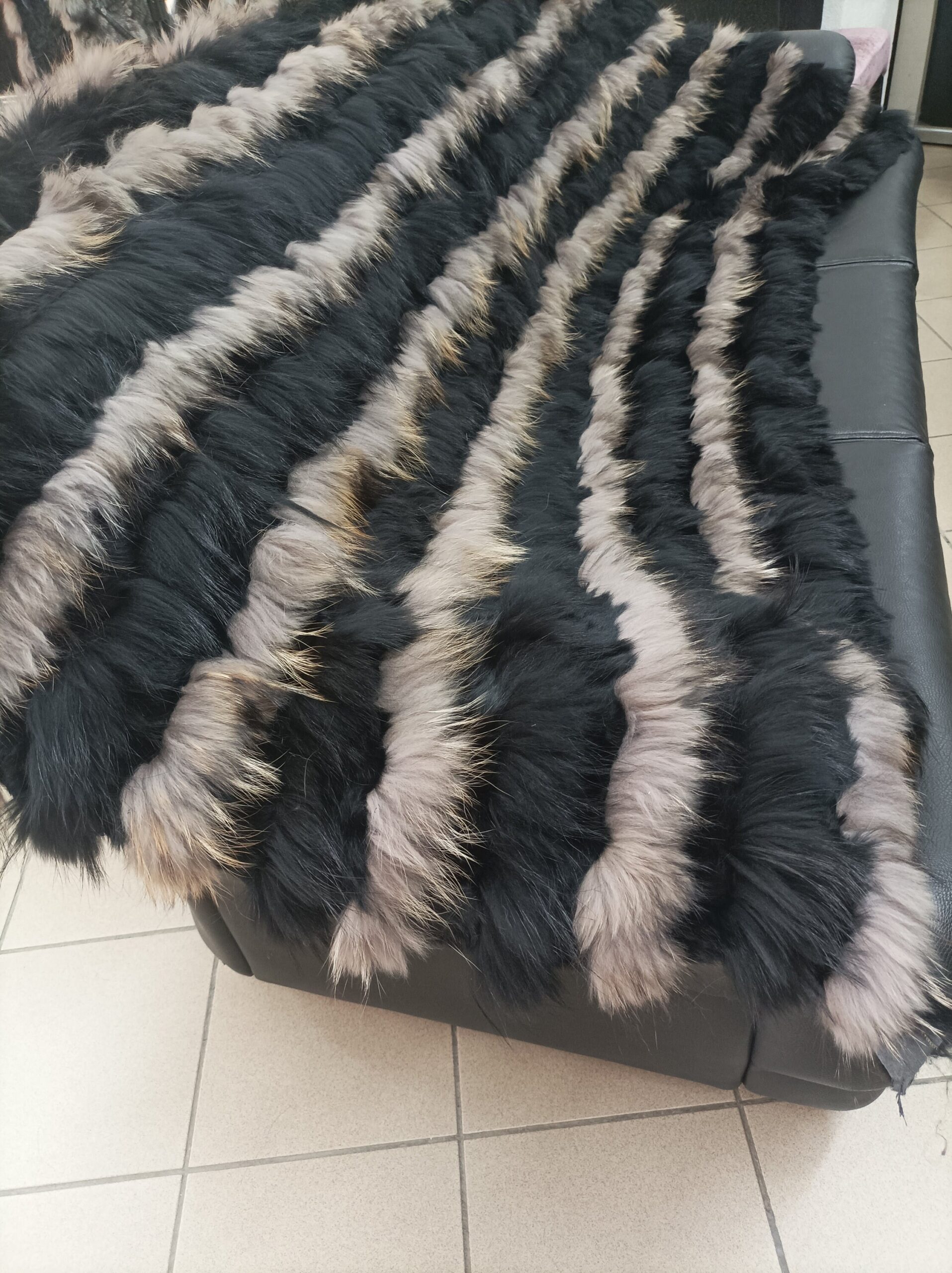 Real Finn raccoon and rex rabbit fur blanket, throw multicolor, Home warmer - Image 4
