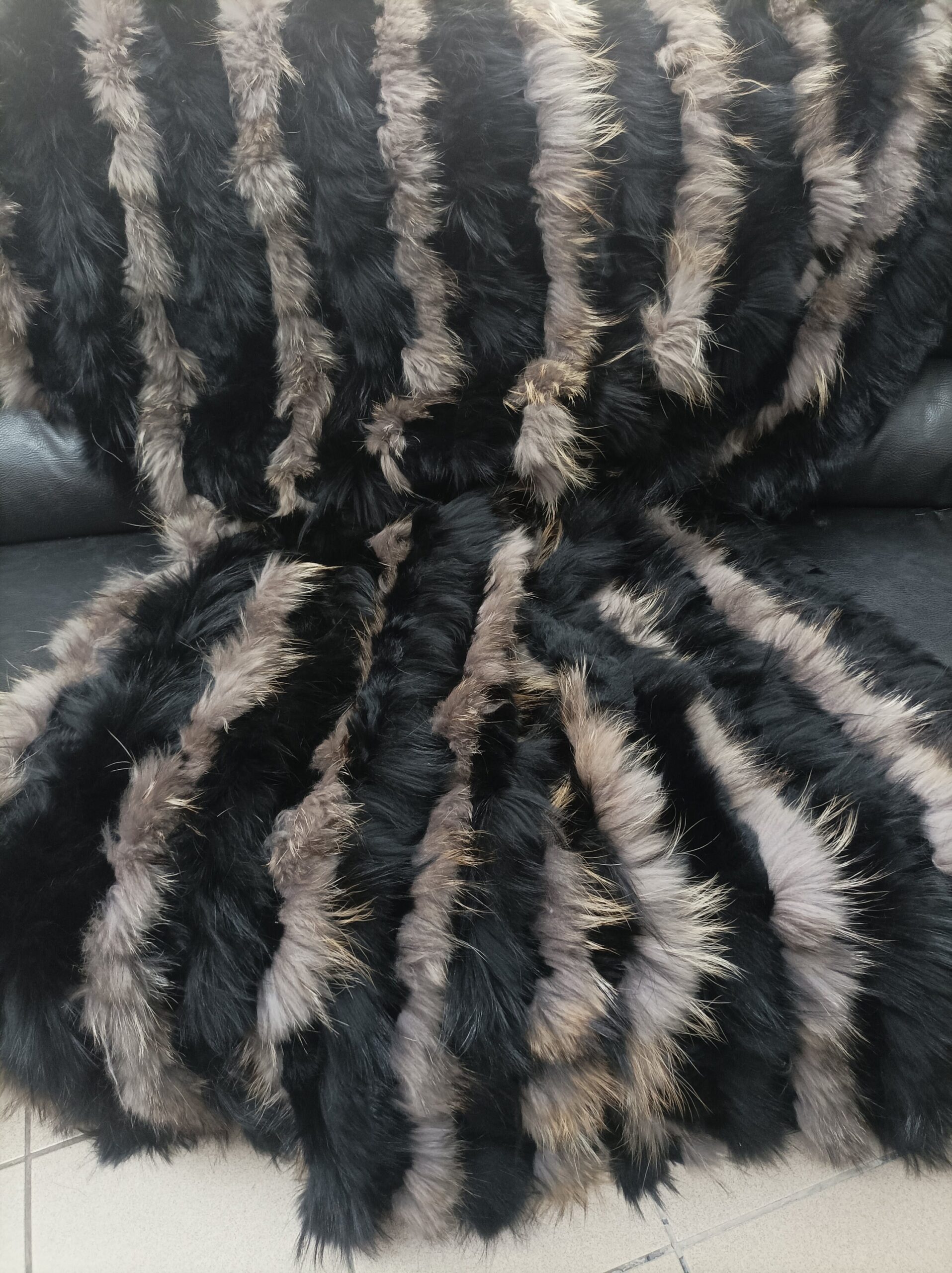 Real Finn raccoon and rex rabbit fur blanket, throw multicolor, Home warmer - Image 5