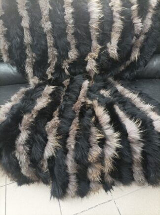 Real Finn raccoon and rex rabbit fur blanket, throw multicolor, Home warmer
