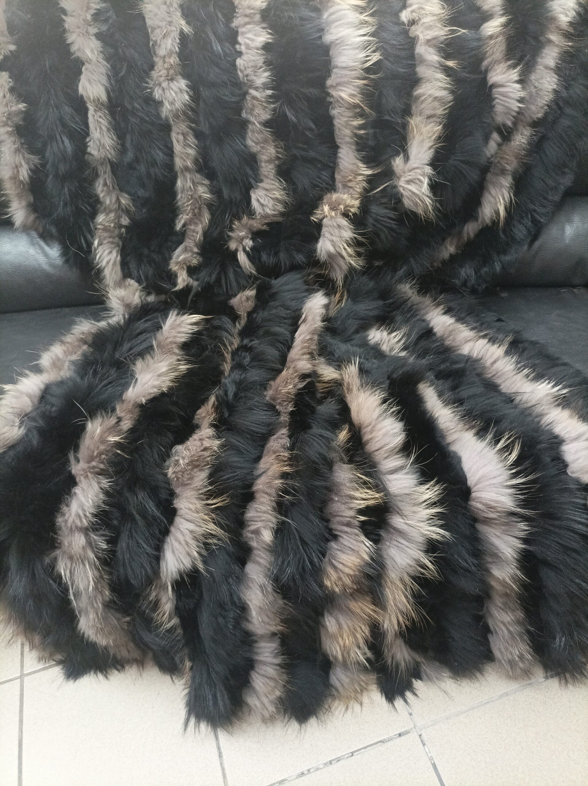 Real Finn raccoon and rex rabbit fur blanket, throw multicolor, Home warmer