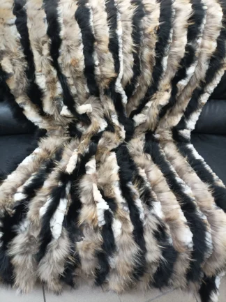 Real Finn raccoon and rex rabbit fur blanket, throw multicolor, Home warmer