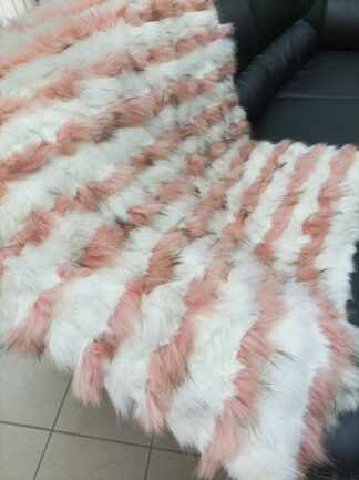 Real Raccoon and Rex Rabbit Fur Blanket: White & Pink Throw