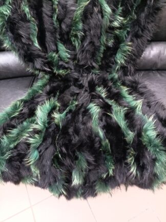 Real Finn raccoon and rex rabbit fur blanket, throw green and black color, Home warmer