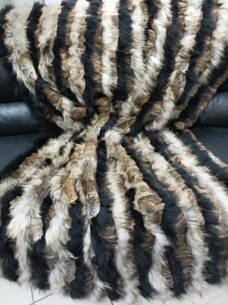 Real Finn raccoon and rex rabbit fur blanket, throw multicolor, Home warmer