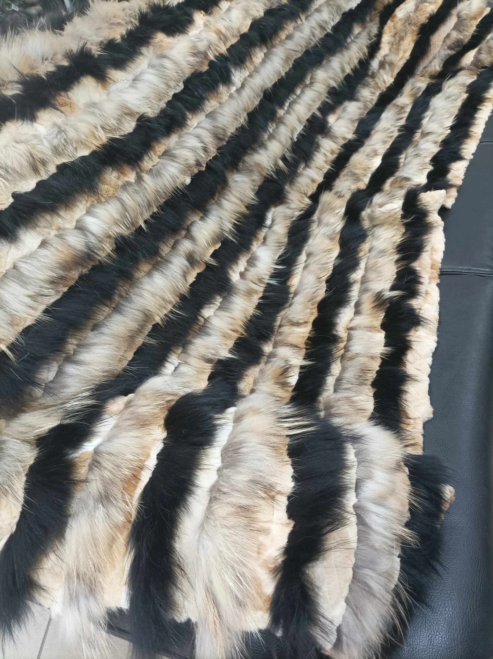Real Finn raccoon and rex rabbit fur blanket, throw multicolor, Home warmer - Image 2