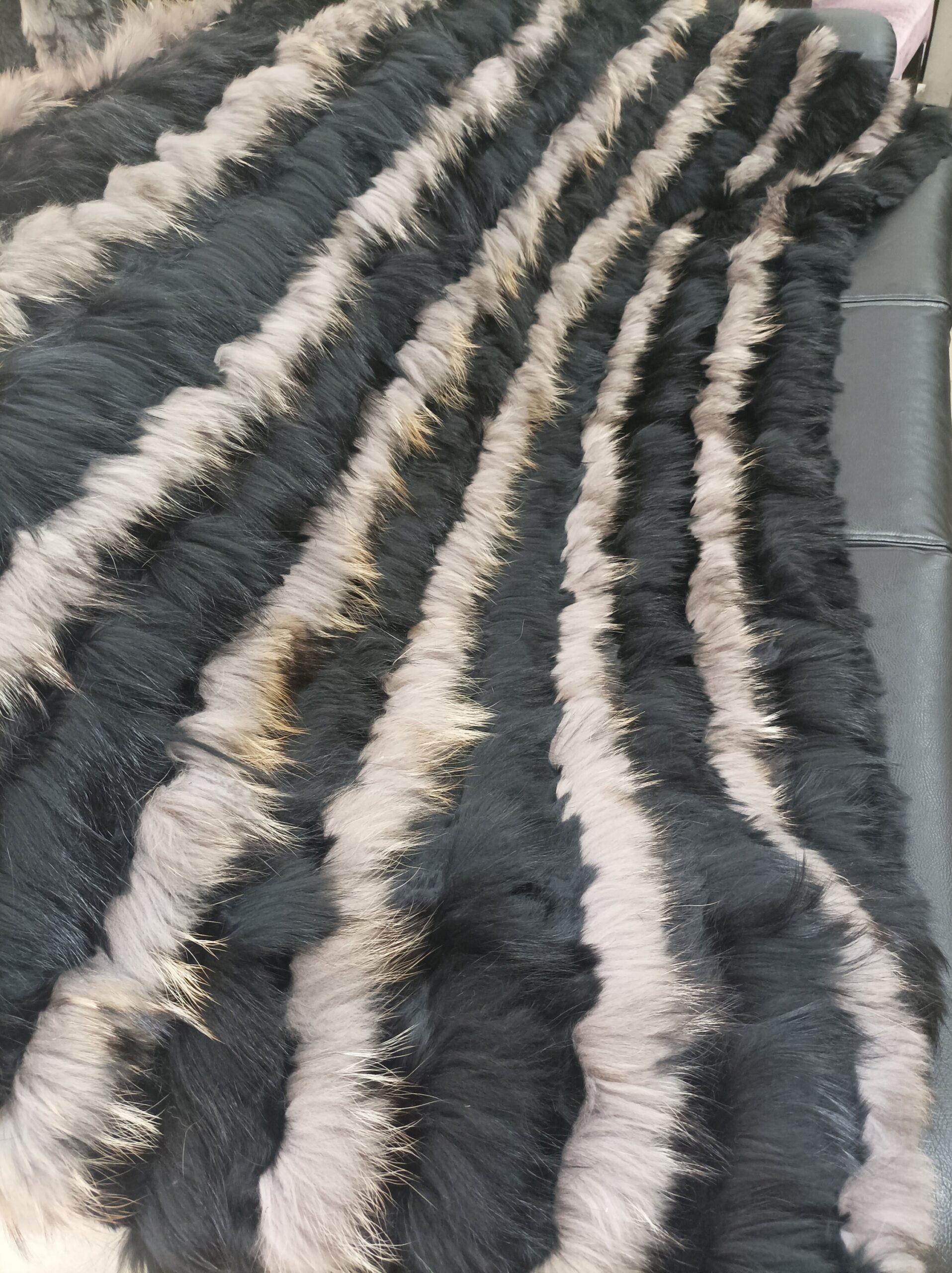Real Finn raccoon and rex rabbit fur blanket, throw multicolor, Home warmer - Image 6