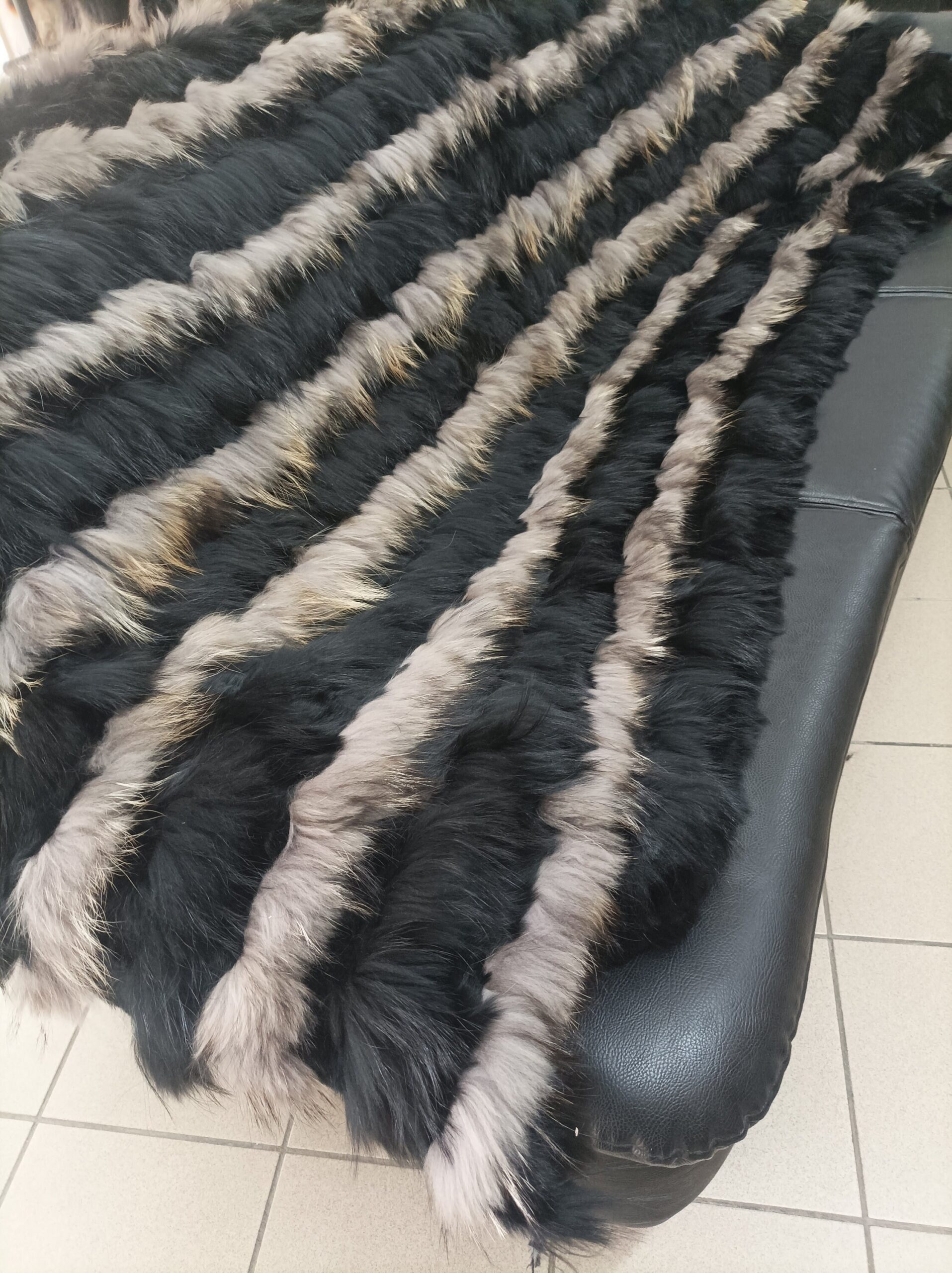 Real Finn raccoon and rex rabbit fur blanket, throw multicolor, Home warmer - Image 2