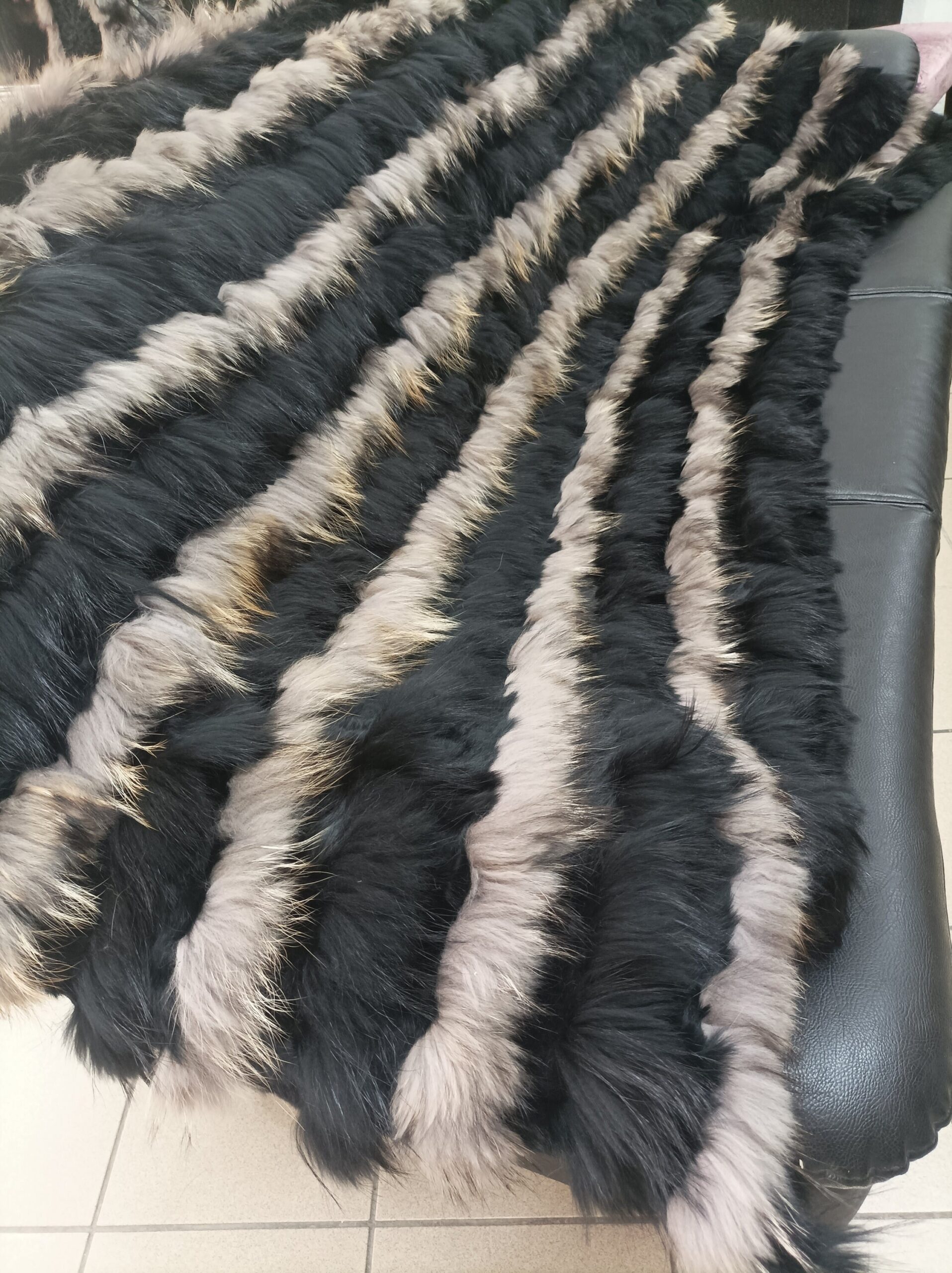 Real Finn raccoon and rex rabbit fur blanket, throw multicolor, Home warmer - Image 3