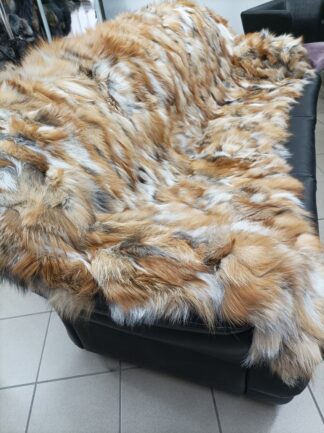 Real Fox fur blanket throw gold color, Home warmer