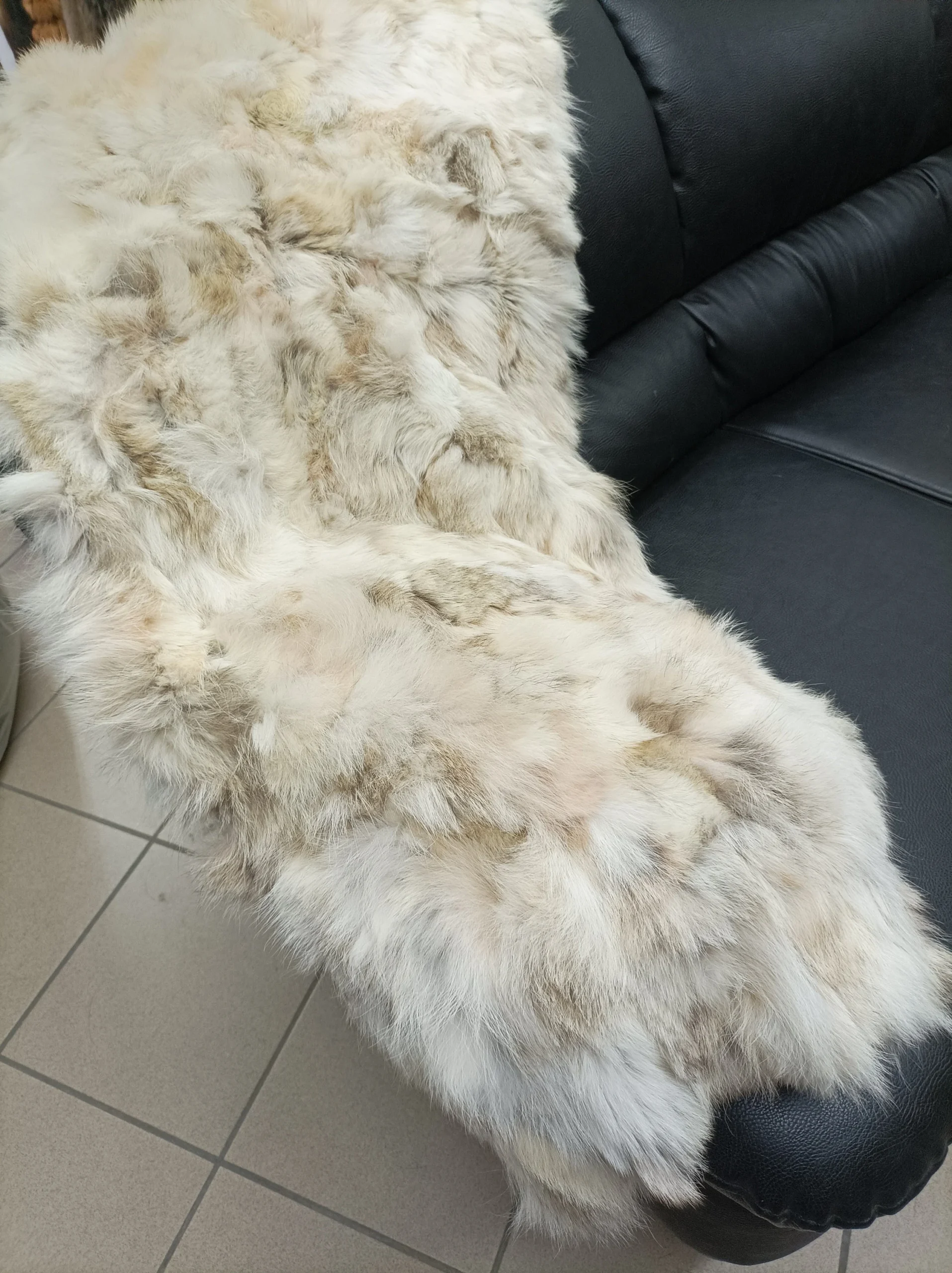 Real coyote fur blanket throw, natural color, Home warmer