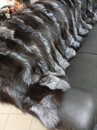 Real Fox Fur Blanket: Silver & Dark Grey Throw, Sofa Cover