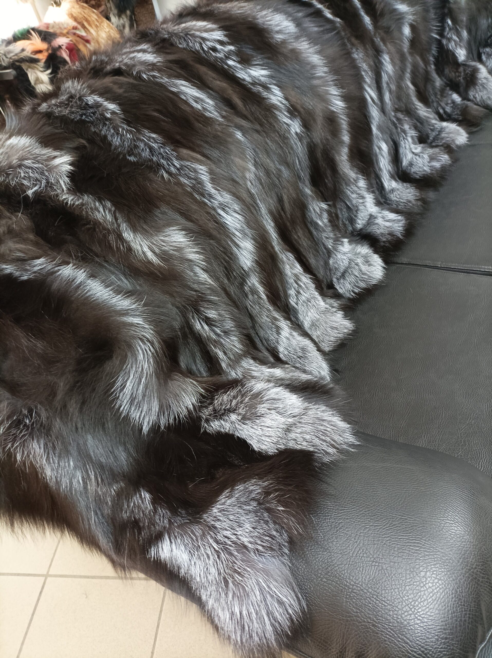 Real Fox Fur Blanket: Silver & Dark Grey Throw, Sofa Cover
