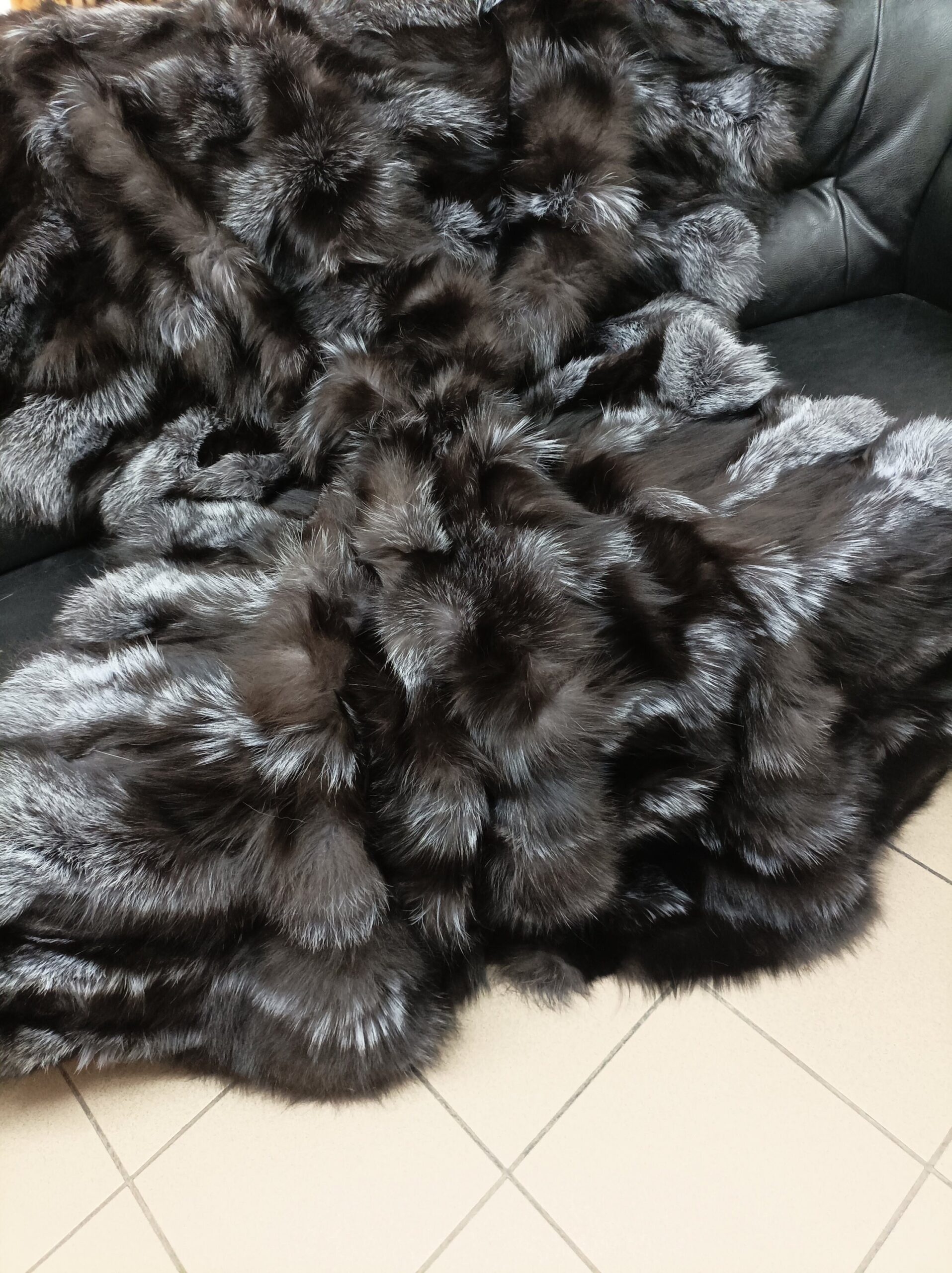 Real Fox Fur Blanket: Silver & Dark Grey Throw, Sofa Cover - Image 3