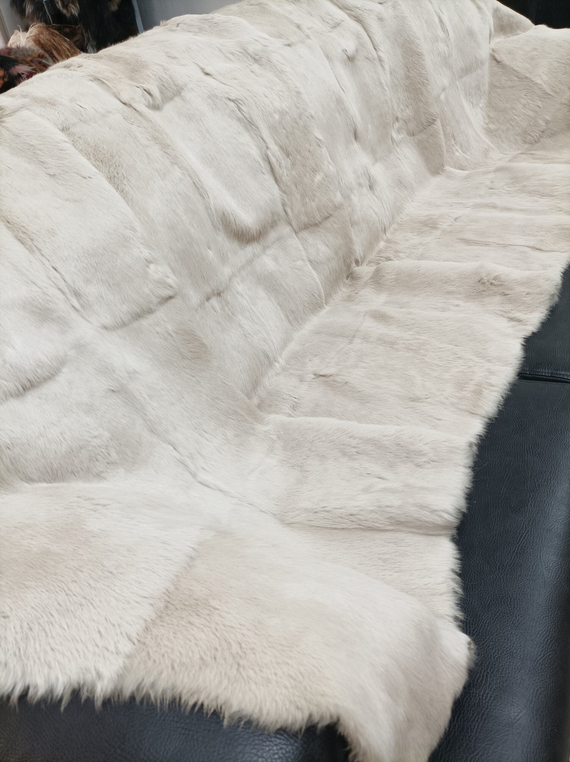 Real Rabbit fur blanket throw , beige color, Home warmer, sofa cover