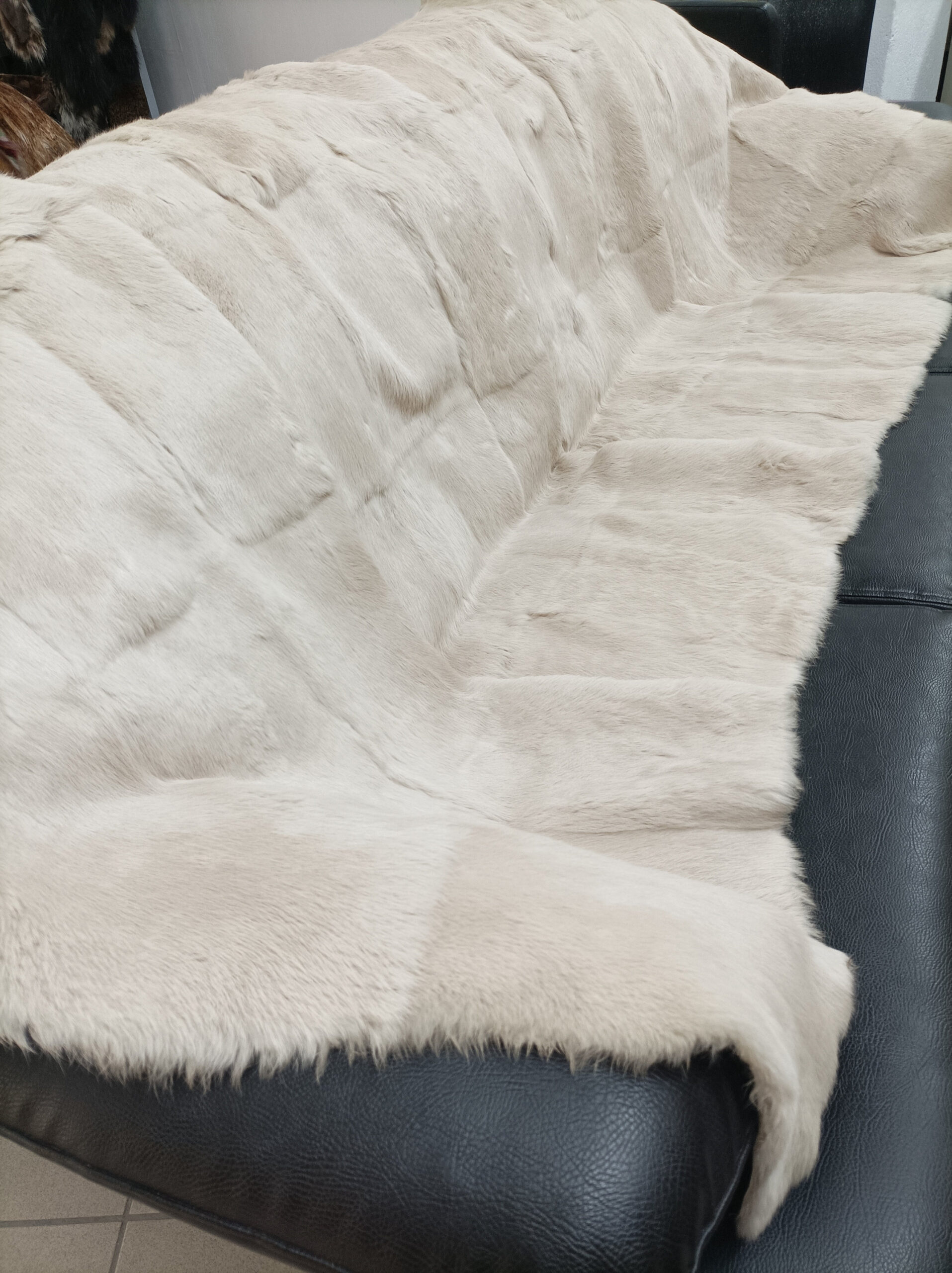 Real Rabbit fur blanket throw , beige color, Home warmer, sofa cover - Image 3