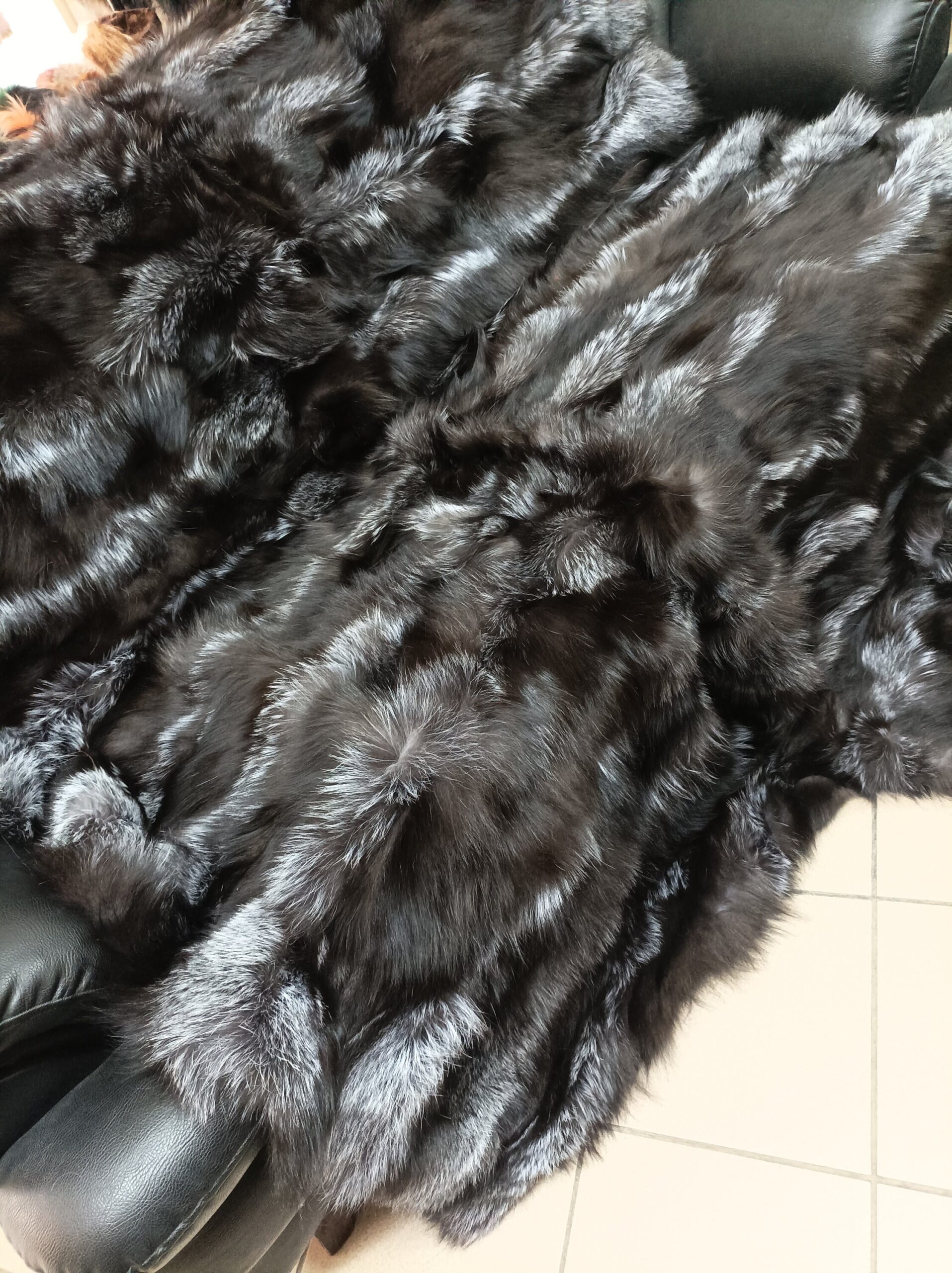 Real Fox Fur Blanket: Silver & Dark Grey Throw, Sofa Cover - Image 5
