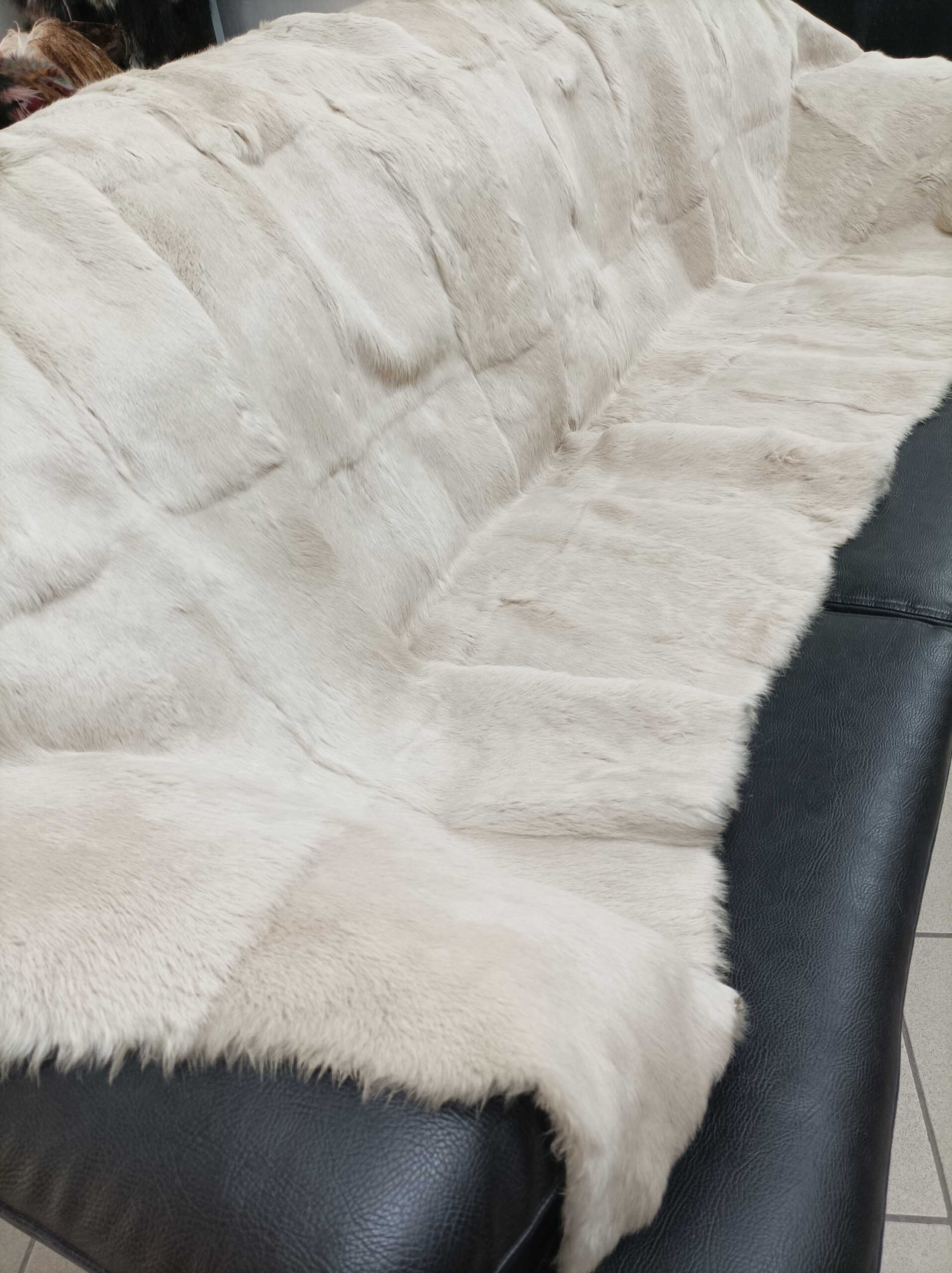 Real Rabbit fur blanket throw , beige color, Home warmer, sofa cover - Image 5