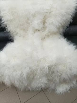 Real Mongolian Lamb Fur Blanket: White Fluffy Throw
