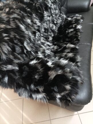 Real Fox - rabbit fur blanket throw silver and black color, Home warmer