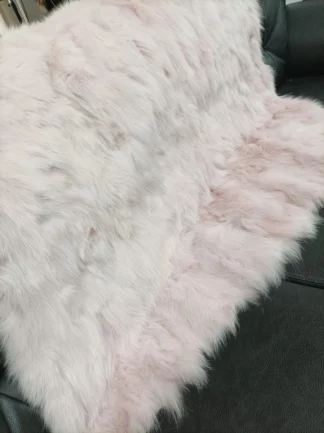 Real Fox Fur Blanket Throw: Light Pink Home Warmer