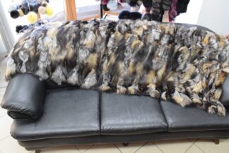 Real Fox fur blanket throw silver gold black color, Home warmer
