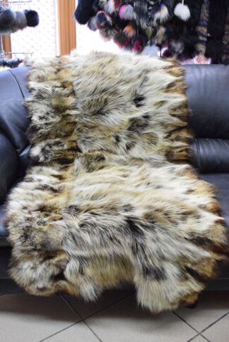 Real Coyote fur blanket throw gold black color, Home warmer