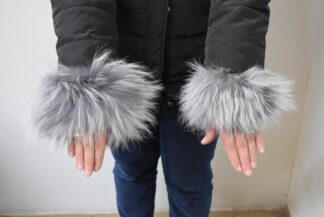 Real Fur Gray Finn Raccoon cuffs with elastic on top/ Winter accessories