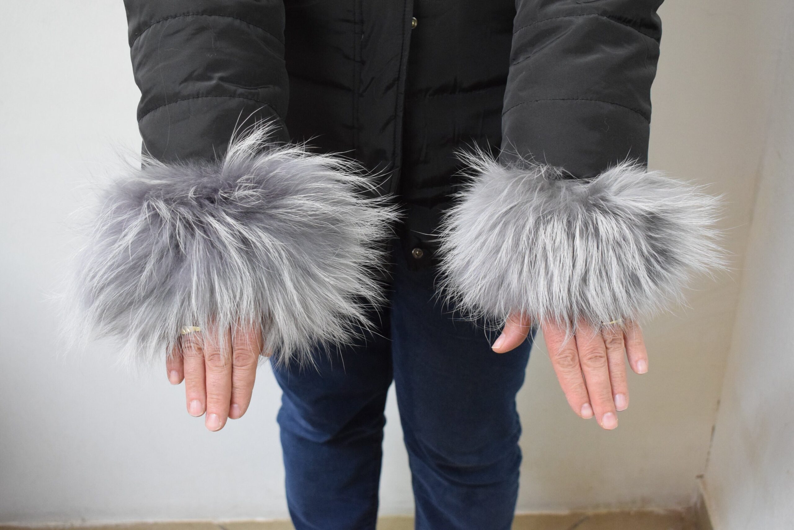 Real Fur Gray Finn Raccoon cuffs with elastic on top/ Winter accessories