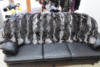 Real Fox fur blanket throw silver black color, Home warmer
