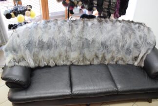 Real Finn raccoon fur blanket throw light gray color, Home warmer