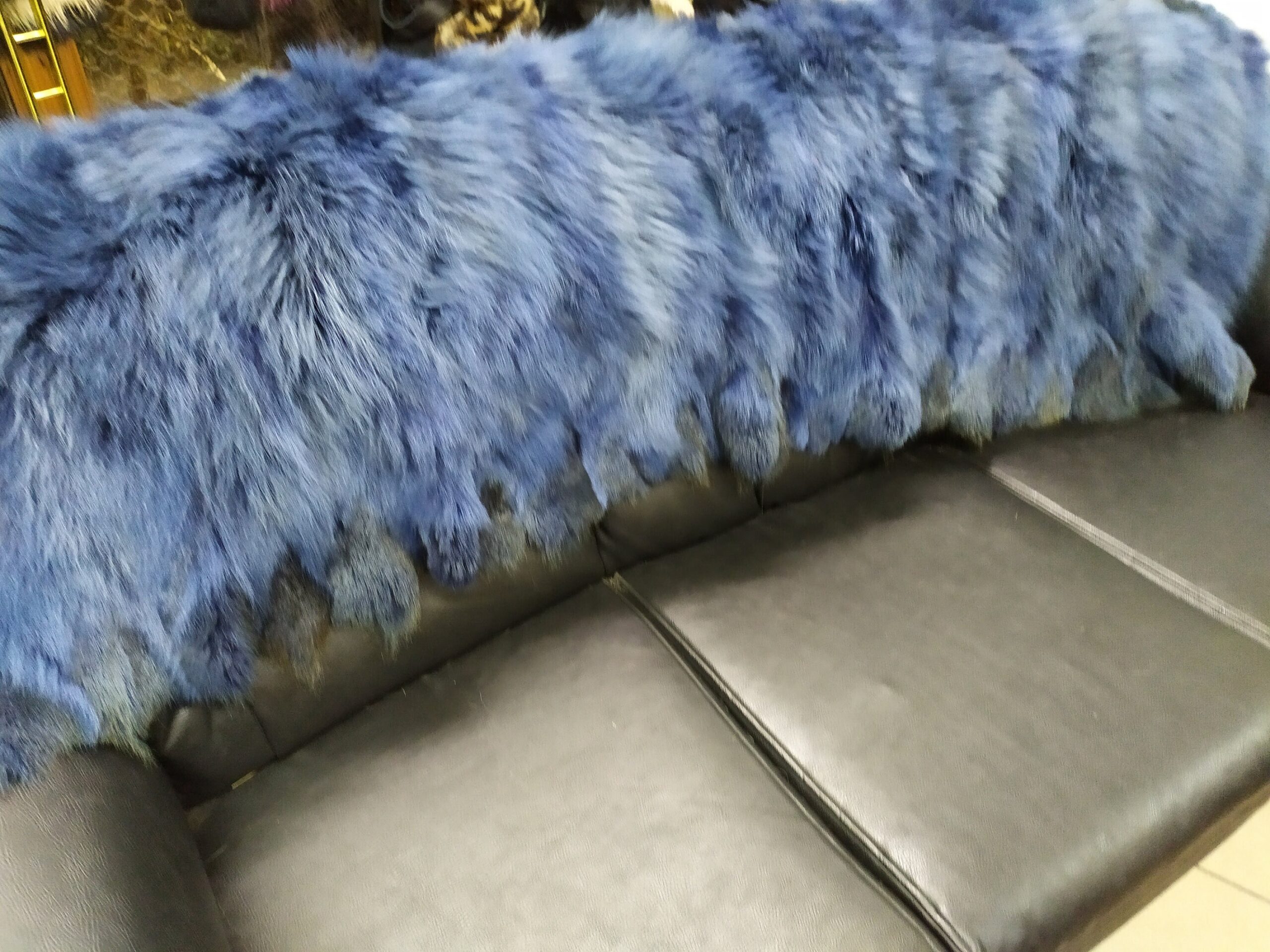 Real Coyote fur blanket throw cyan color, Home warmer - Image 7