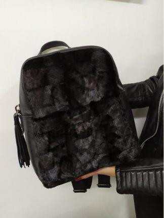Mink fur & leather backpack black color high quality of sheared Mink with genuine leather.