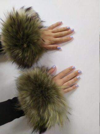 Real Fur Green Finn Raccoon cuffs with elastic on top/ Winter accessories