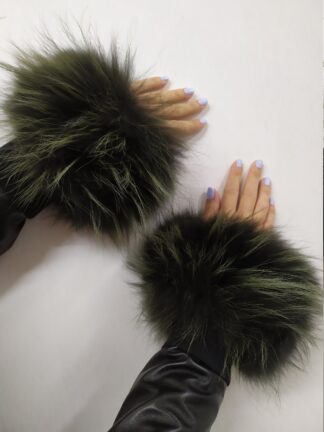 Real Fur Green Finn Raccoon cuffs with elastic on top/ Winter accessories