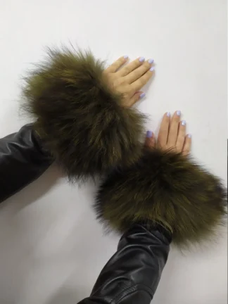Real Fur Green Finn Raccoon cuffs with elastic on top/ Winter accessories
