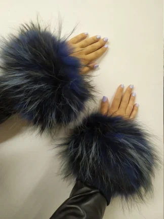 Real Fur Blue Finn Raccoon cuffs with elastic on top/ Winter accessories