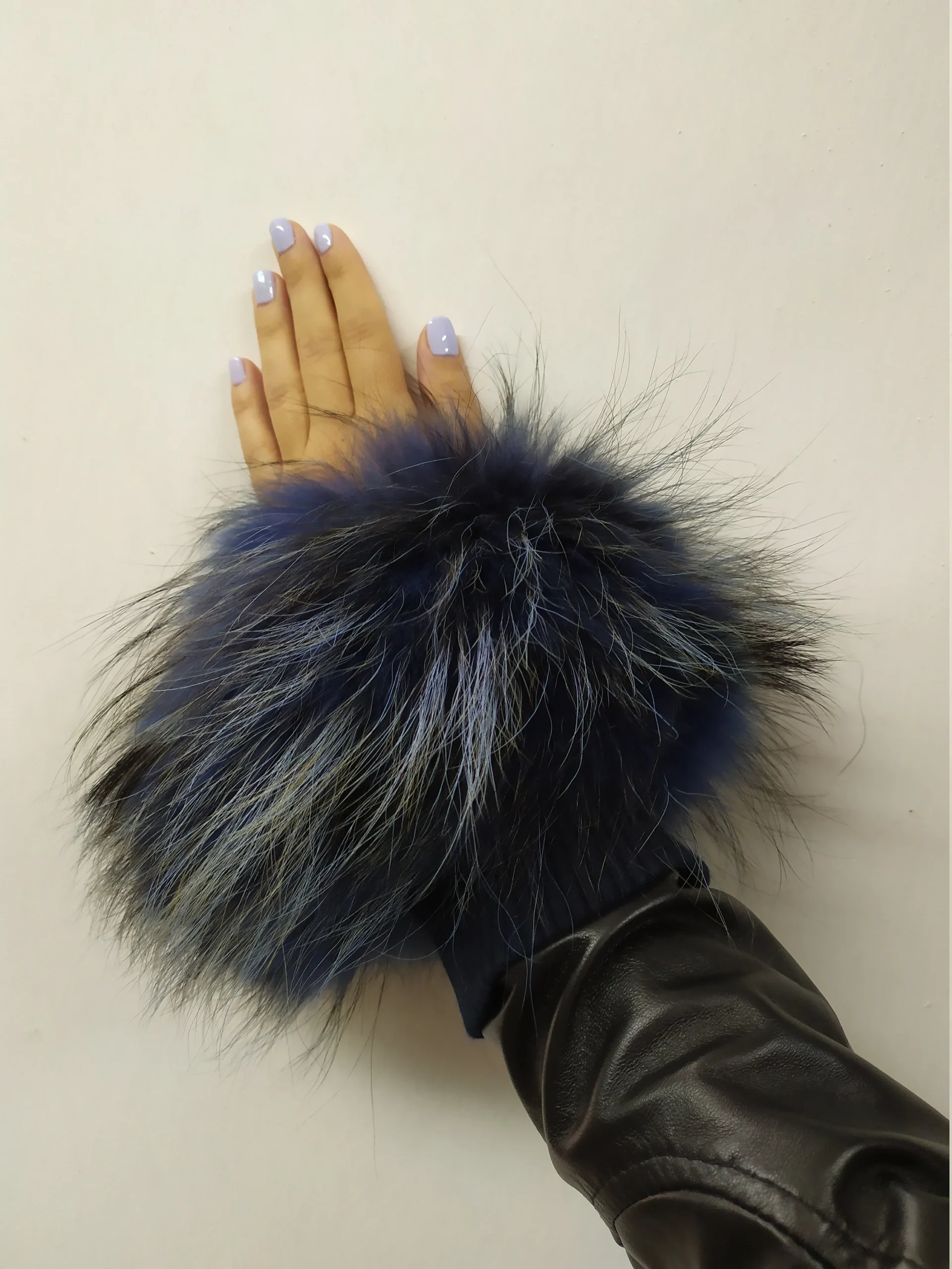 Real Fur Blue Finn Raccoon cuffs with elastic on top/ Winter accessories - Image 3