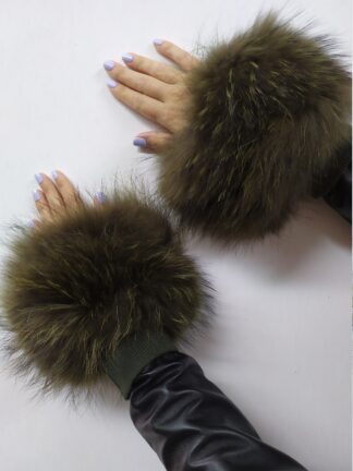 Real Fur Green Finn Raccoon cuffs with elastic on top/ Winter accessories