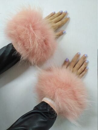 Real Fur Pink Finn Raccoon cuffs with elastic on top/ Winter accessories