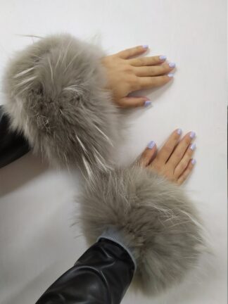 Real Fur Beige Finn Raccoon cuffs with elastic on top/ Winter accessories