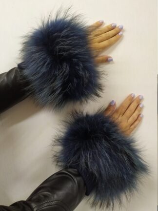Real Fur blue Finn Raccoon cuffs with elastic on top/ Winter accessories