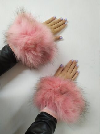 Real Fur Pink Finn Raccoon cuffs with elastic on top/ Winter accessories